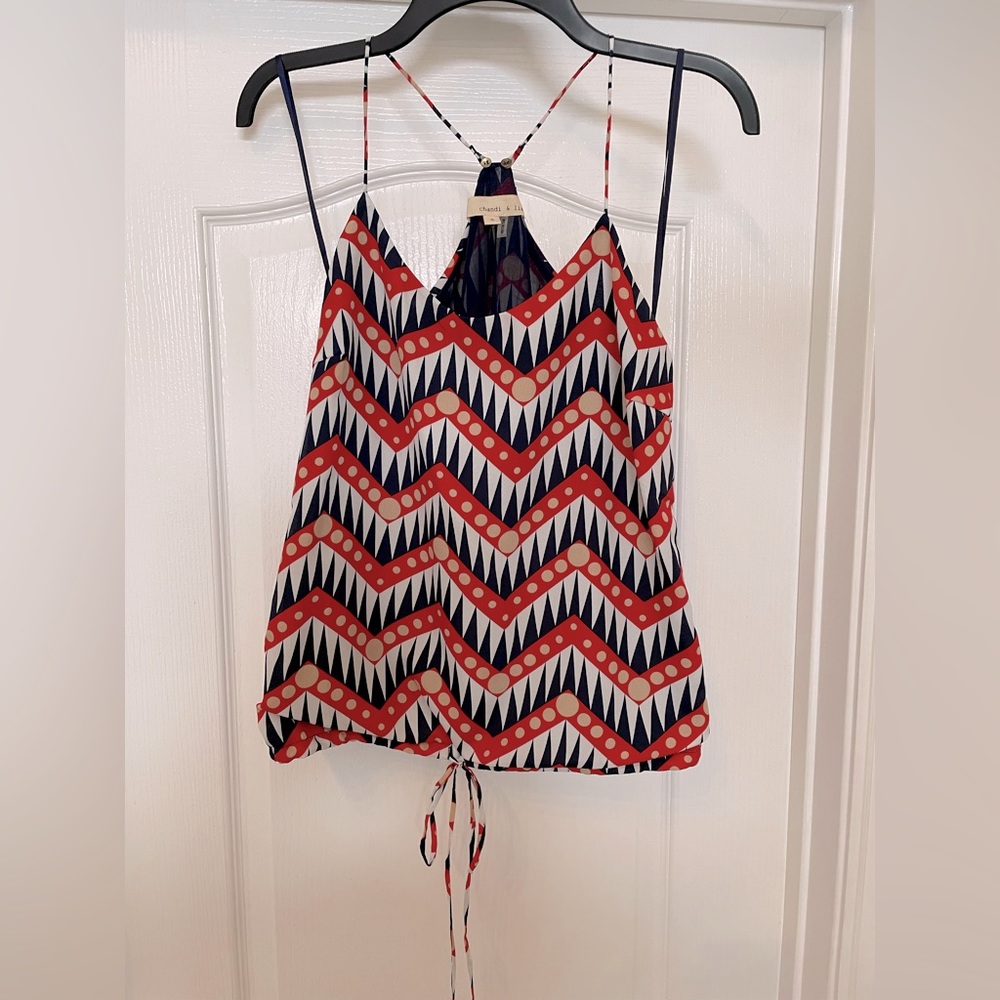 Chandi and Lia tank top size Small in red, blue and white pattern. Skinny straps